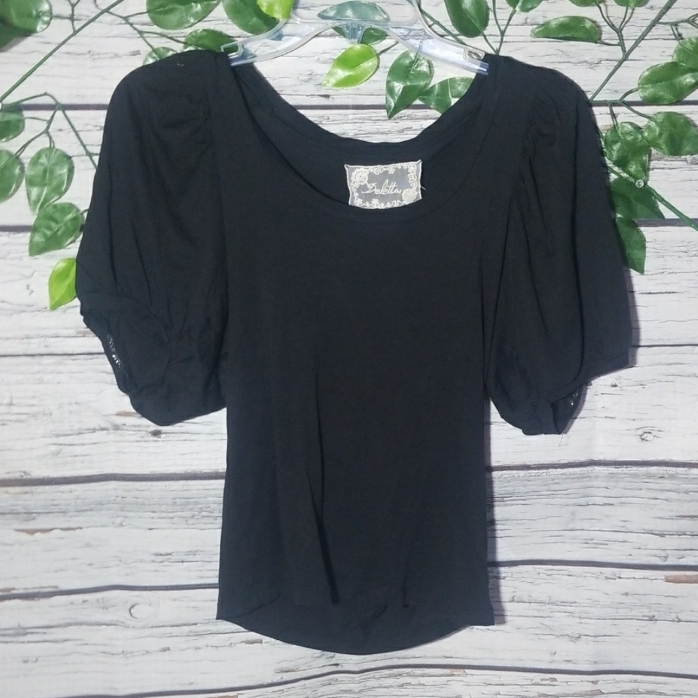 Anthropologie Deletta black poof sleeve shirt XS